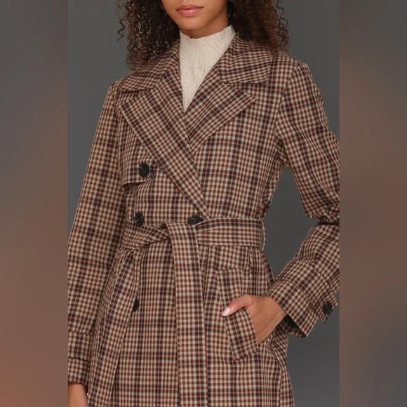Avec Les Filles PLAID BELTED MAXI TRENCH COAT - Picture 2 of 9